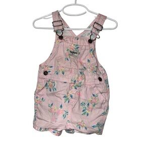 OshKosh B'gosh Light Pink Floral shortall Overalls sz 18m